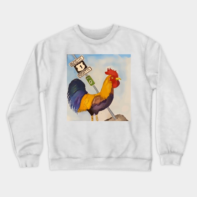 Key West Rooster add Mile Marker 0, Florida Crewneck Sweatshirt by WelshDesigns